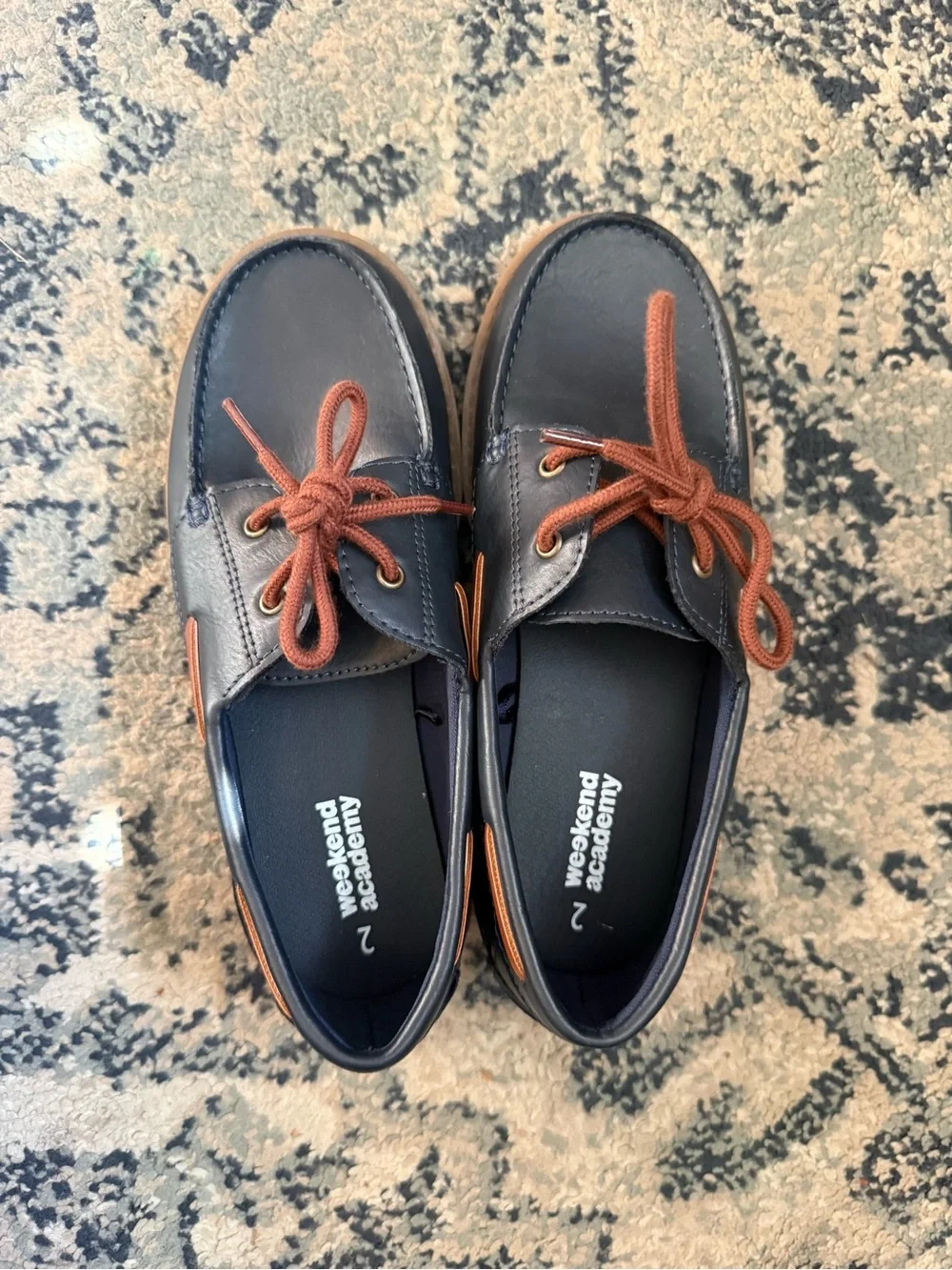NEW Navy Kids Boat Shoes with Brown Laces